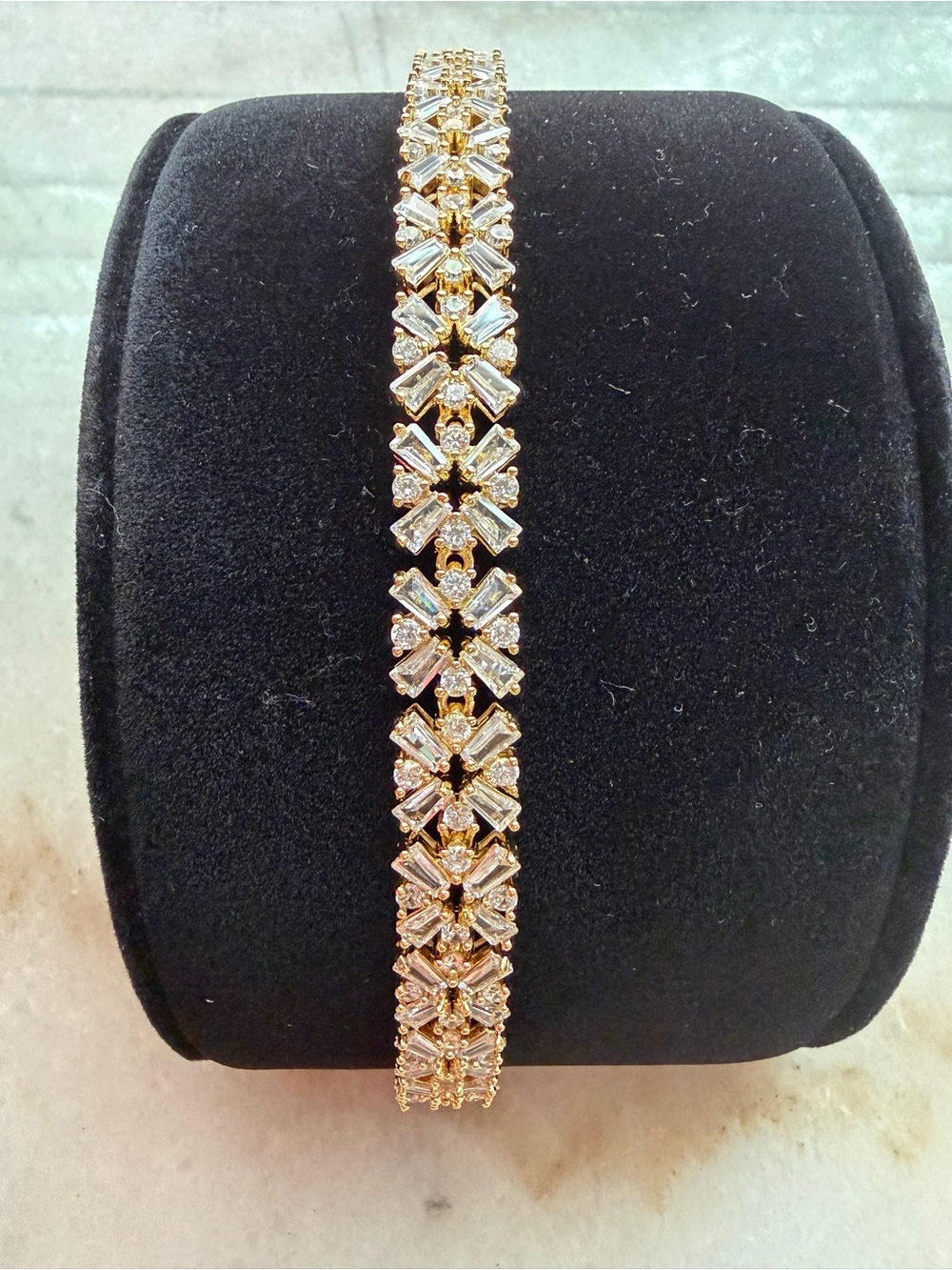 Gold tone CZ Floral Tennis Bracelet - Elegant Women's Jewelry